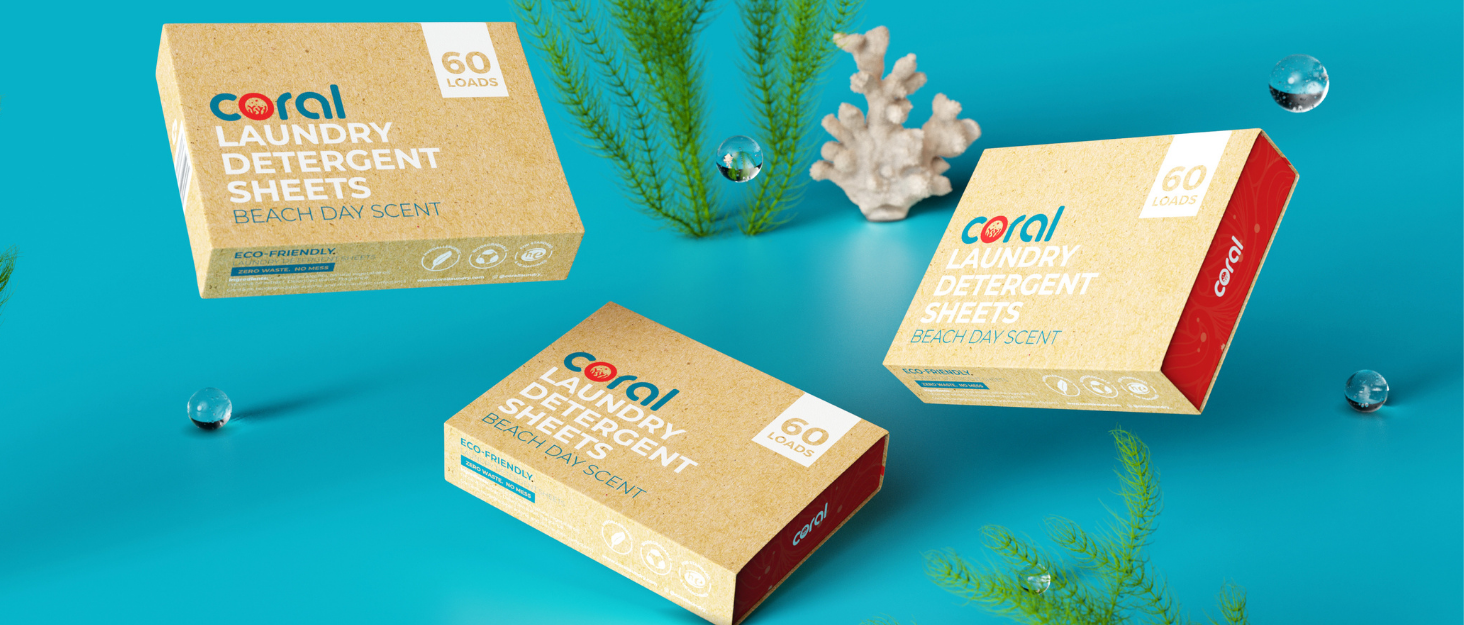 CORAL Eco-friendly Laundry detergent strips, alternative to liquid detergent, Pods or powder detergent. Zero use of plastic in Packaging and product. Go Plastic free.. Coral Detergent is lightweight and travel friendly. Easy to carry and saves space